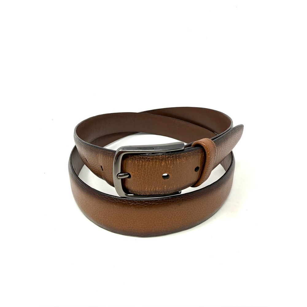 Roundtree & Yorke Mens Brown Full Grain Leather Belt 46 Pebbled Burnished 1.25in